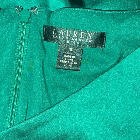 Lauren Ralph Lauren Emerald Green Dress Cocktail Ruched sz 18 - Picture 3 of 11